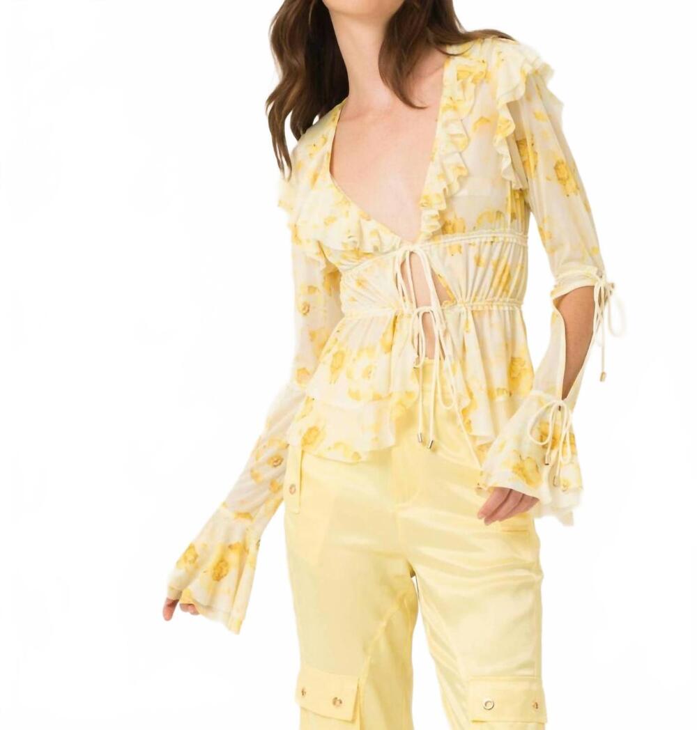 NEW AMYLYNN georgie semi sheer blouse with ruffles in yellow
